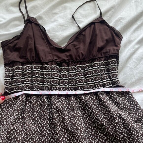 Max Studio Brown Embroidered babydoll midi dress M Boho Cottagecore Eyelet Hem - Picture 10 of 11